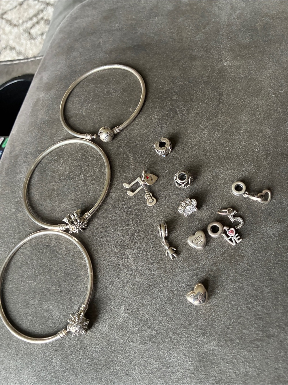 Pandora Sterling Silver Charm Bracelet Set with Assorted Charms